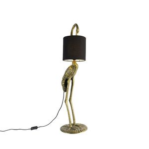 Vintage stojaca lampa mosadz s textilným tienidlom čiernym - Animal Crane vyobraziť