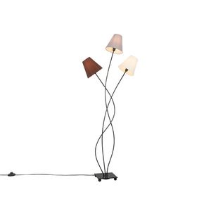 Dizajnová stojaca lampa čierna s látkovými tienidlami 3-svetlo - Melis vyobraziť