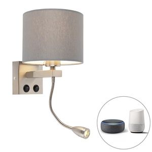 Inteligentná nástenná lampa oceľ s sivým tienidlom vrátane Wifi A60 - Brescia vyobraziť