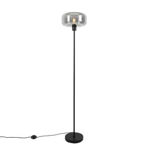 Stojaca lampa v štýle Art Deco čierna s dymovým sklom - Bizle vyobraziť