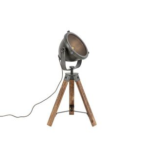 Priemyselná stolná lampa trojnožka oceľ s dreveným sklonom - Emado vyobraziť