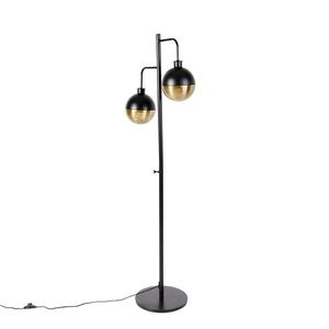 Priemyselná stojaca lampa čierna s mosadzou 2-svetlo - Haicha vyobraziť