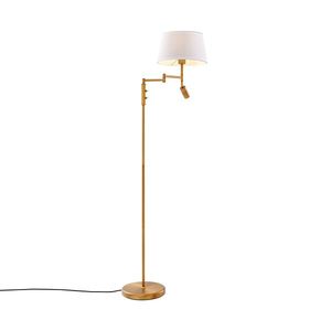 Stojaca lampa bronzová s bielym tienidlom a nastaviteľnou lampou na čítanie - Ladas vyobraziť