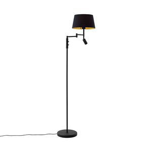 Stojaca lampa čierna s čiernym tienidlom a nastaviteľným svetlom na čítanie - Ladas vyobraziť