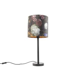 Romantická stolná lampa čierna s kvetinovým tienidlom 25 cm - Simplo vyobraziť