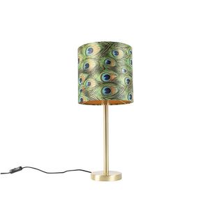 Stolná lampa mosadz s tienidlom páv 25 cm - Simplo vyobraziť