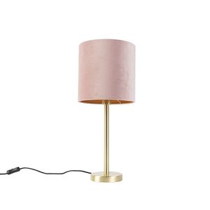 Romantická stolná lampa mosadzná s ružovým tienidlom 25 cm - Simplo vyobraziť