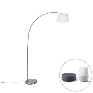 Inteligentná oblúková lampa oceľ s bielym textilným tienidlom vrátane WiFi A60 - Arc Basic vyobraziť