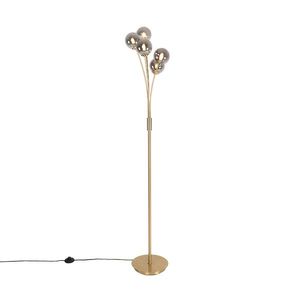 Moderná stojaca lampa zlatá 5-svetlo s dymovým sklom - Atény vyobraziť