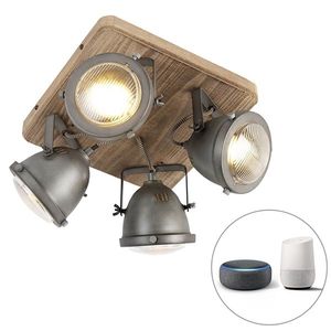 Inteligentné stropné svietidlo oceľ s drevom vrátane 4 WiFi GU10 - Emado vyobraziť