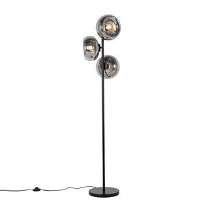 Stojaca lampa v štýle Art Deco čierna s dymovým sklom 3-svetlo - Ayesha vyobraziť