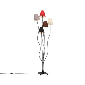 Dizajnová stojaca lampa čierna s textilnými tienidlami 5-svetlo - Melis vyobraziť