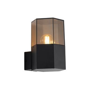 Vonkajšia nástenná lampa čierna s dymovým sklom šesťuholníková IP44 - Denmark vyobraziť