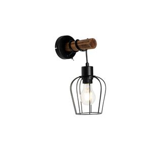 Rustikálna nástenná lampa čierna s drevom - Stronk vyobraziť