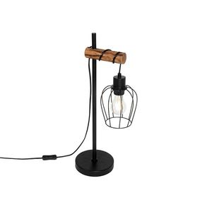 Rustikálna stolná lampa čierna s drevom - Stronk vyobraziť