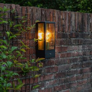 Vonkajšia nástenná lampa čierna so zlatým senzorom súmraku - Rotterdam vyobraziť