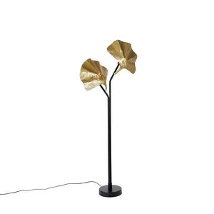 Orientálna stojaca lampa mosadz s čiernou farbou 2-svetlo - Louka vyobraziť