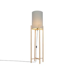 Rustikálna stojaca lampa drevo s sivým tienidlom - Lengi vyobraziť