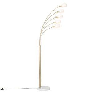 Dizajnová stojaca lampa mosadz s opálovým sklom 5-svetlo - Sixties Marmo vyobraziť