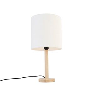 Rustikálna stolná lampa drevená s bielym tienidlom - Mels vyobraziť