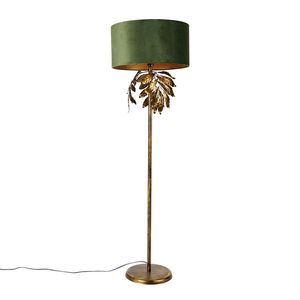 Vintage stojaca lampa starožitné zlato so zeleným tienidlom - Linden vyobraziť
