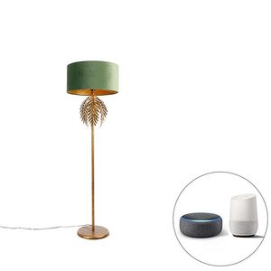 Inteligentná stojaca lampa zlatá 145 cm s tienidlom zeleným vrátane Wifi A60 - Botanica vyobraziť