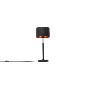 Moderná stolná lampa s textilným tienidlom čierna so zlatom - VT 1 vyobraziť