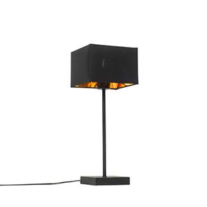 Moderná stolná lampa čierna s tienidlom z látky čierna so zlatom - VT 1 vyobraziť