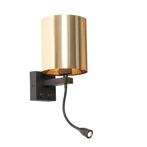 Nástenná lampa čierna s flexibilným ramenom a zlatým tienidlom 15 cm - Brescia vyobraziť