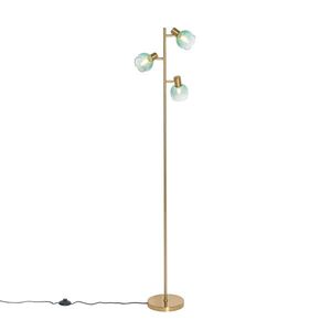 Art Deco stojaca lampa zlatá so zeleným sklom 3-svetlo - Vidro vyobraziť