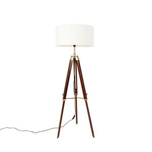 Vintage stojaca lampa mosadz s tienidlom bielym 50 cm trojnožka - Cortin vyobraziť