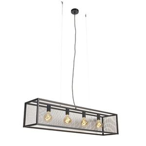 Priemyselné závesné svietidlo čierne 118 cm s mriežkou 4-svetlo - Cage vyobraziť