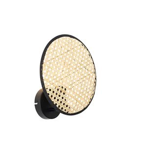Rustikálna nástenná lampa čierna s ratanom 25 cm - Kata vyobraziť