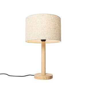 Rustikálna stolná lampa drevená s ľanovým tienidlom béžová 25 cm - Mels vyobraziť