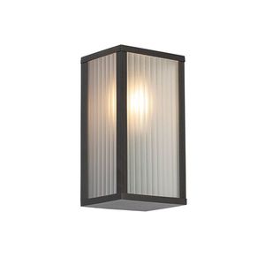 Vonkajšia nástenná lampa čierna s rebrovaným sklom IP44 - Charlois vyobraziť