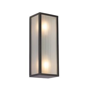 Vonkajšia nástenná lampa čierna s rebrovaným sklom 2-svetlá IP44 - Charlois vyobraziť