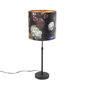 Stolná lampa čierna s tienidlom z velúru s kvetmi so zlatom 25 cm - Parte vyobraziť