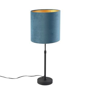 Stolná lampa čierna s modrým zamatovým tienidlom so zlatom 25 cm - Parte vyobraziť