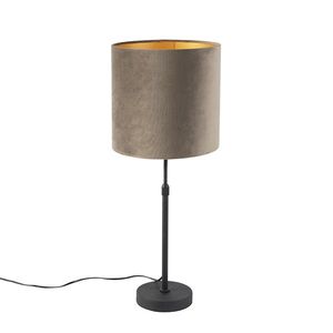 Stolná lampa čierna so sivohnedým zamatovým tienidlom so zlatom 25 cm - Parte vyobraziť