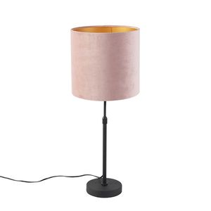 Stolná lampa čierna s ružovým zamatovým tienidlom so zlatom 25 cm - Parte vyobraziť