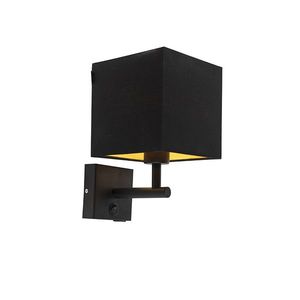 Nástenná lampa čierna s USB a štvorcovým čiernym tienidlom - Combi 1 vyobraziť