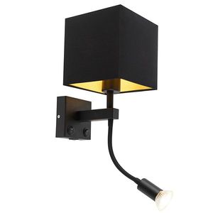 Moderná nástenná lampa čierna s USB a štvorcovým čiernym tienidlom - Zeno vyobraziť
