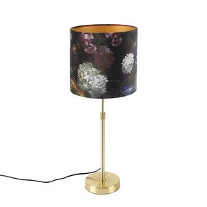 Stolná lampa zlatá/mosadzná s tienidlom z velúru s kvetmi 25 cm - Parte vyobraziť