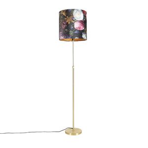 Stojaca lampa zlatá/mosadzná s tienidlom z velúru s kvetmi 40/40 cm - Parte vyobraziť