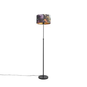 Stojaca lampa čierna s plyšovým tienidlom s kvetmi 35 cm - Parte vyobraziť