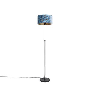 Stojaca lampa čierna s tienidlom z zamatu s motívom motýľov 35 cm - Parte vyobraziť