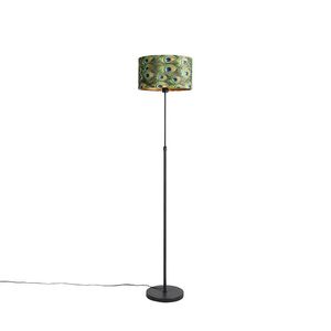 Stojaca lampa čierna s tienidlom z zamatu Peacock so zlatom 35 cm - Parte vyobraziť
