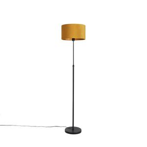 Stojaca lampa čierna s tienidlom z velúru okrovej žltej farby so zlatom 35 cm - Parte vyobraziť