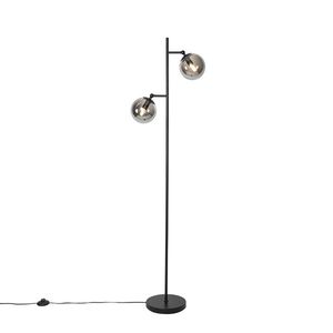 Art Deco stojaca lampa čierna s dymovým sklom 2-svetlo - Pallon vyobraziť