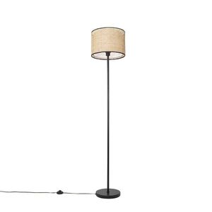 Rustikálna stojaca lampa čierna s ratanovým tienidlom - Kata vyobraziť